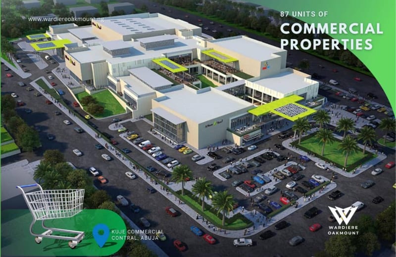 Rendering of a shopping centre labelled “87 units of commercial properties”, Kuje Commercial Central, Abuja.